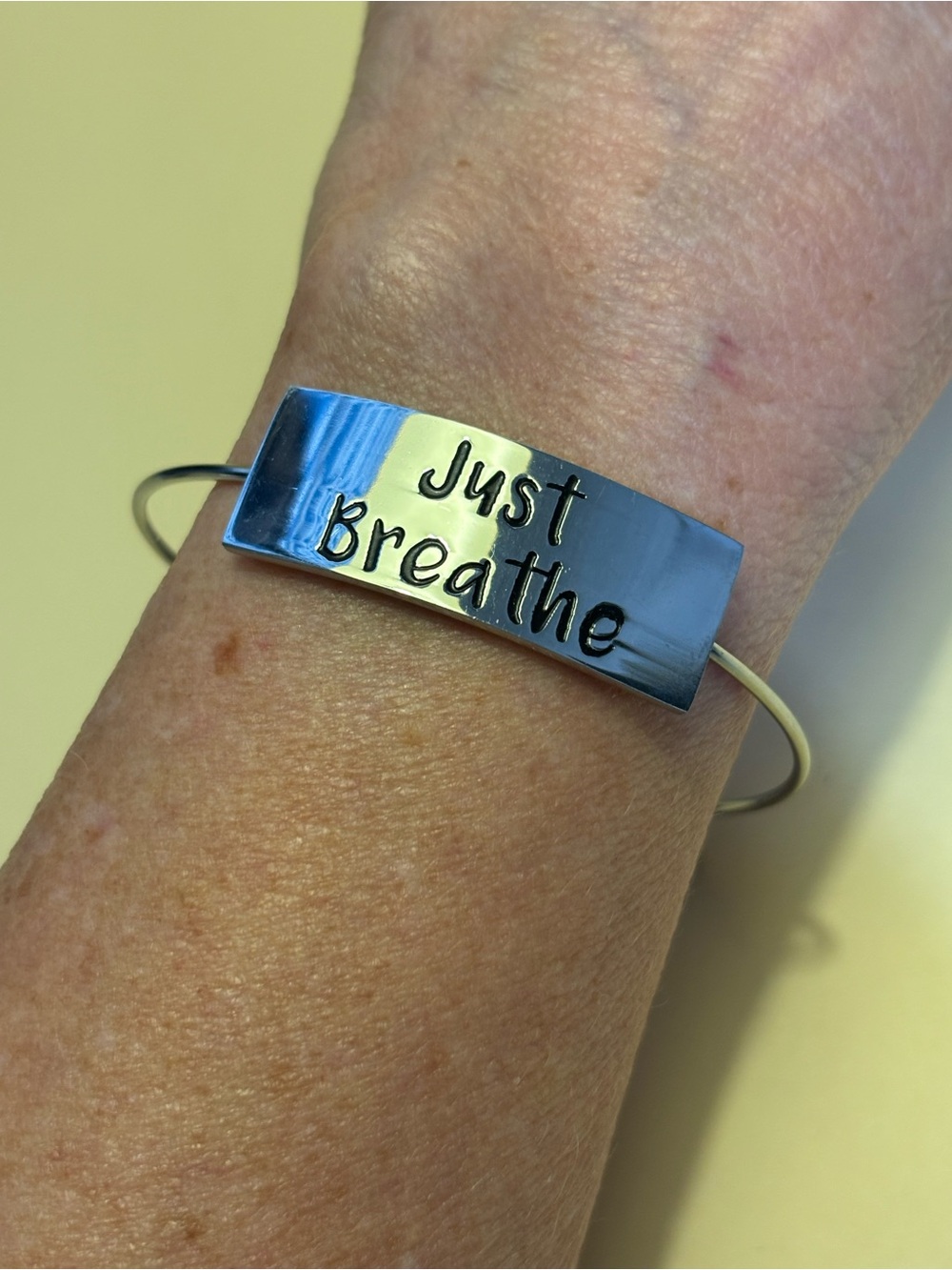 🌻Just Breathe Silver Plate Inspirational Bangle Adjustable